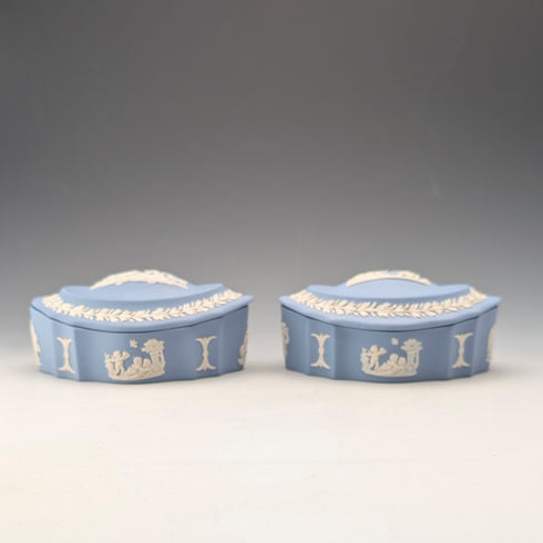 British Vintage Wedgwood Jasperware Box Pair, Pale Blue